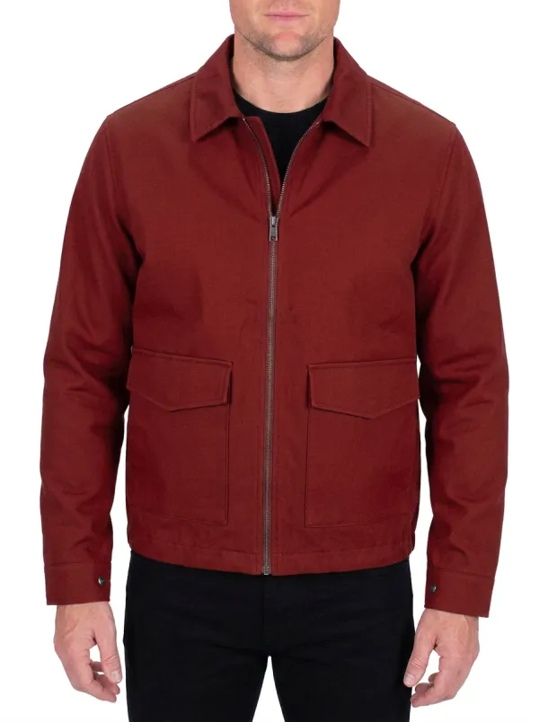 Men's Casual Utility Olive Green Zip-Up Cotton Jacket