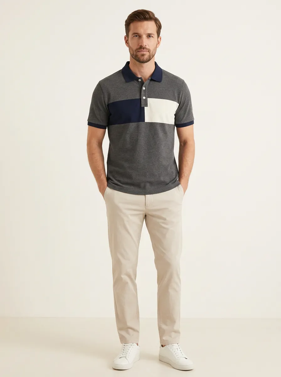 Men's Modern Everyday Colorblock Printed Polo Shirt