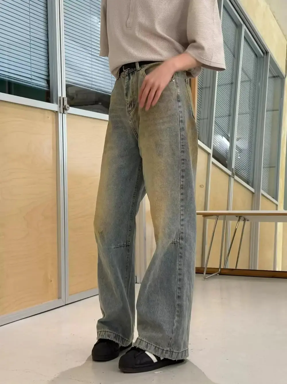 Rustic Washed Straight Leg Jeans