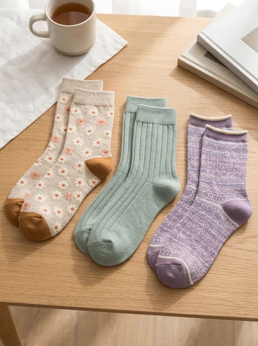 Women's Floral Daisy Ribbed Geometric Printed Socks Set