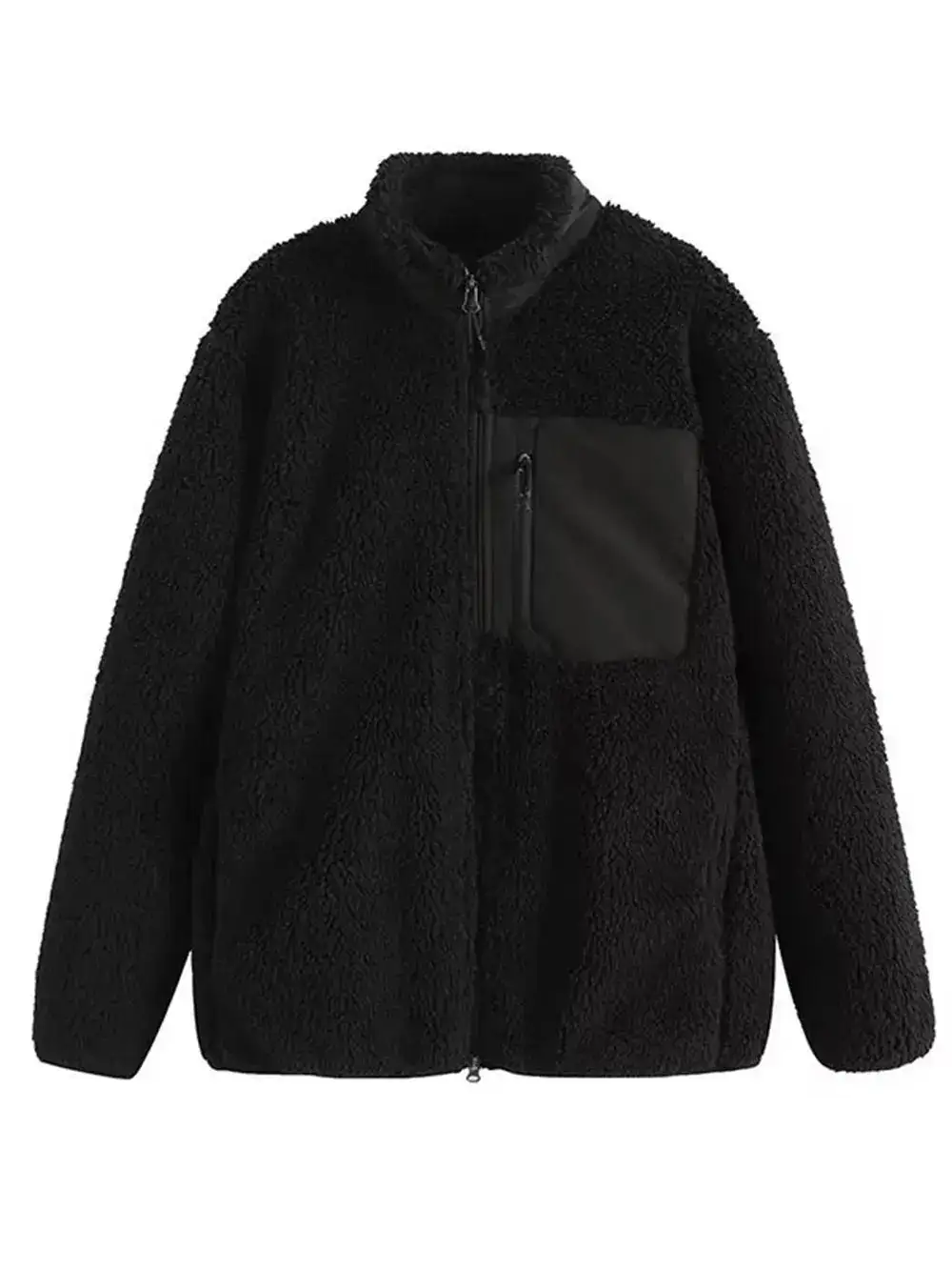 Plush Zip Front Pocketed Casual Jacket