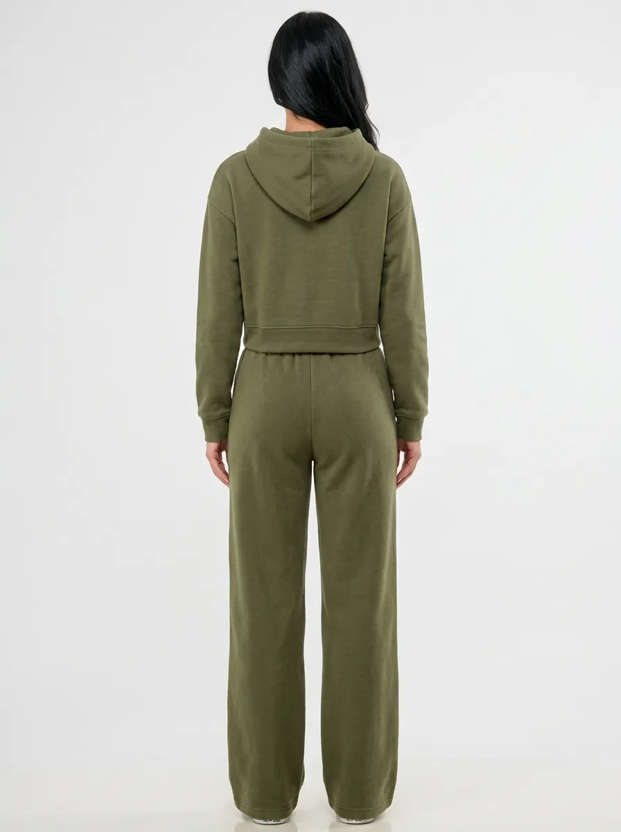 Women's Cropped Hoodie Wide-Leg Warm Lounge Set