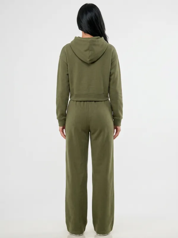 Women's Cropped Hoodie Wide-Leg Warm Lounge Set