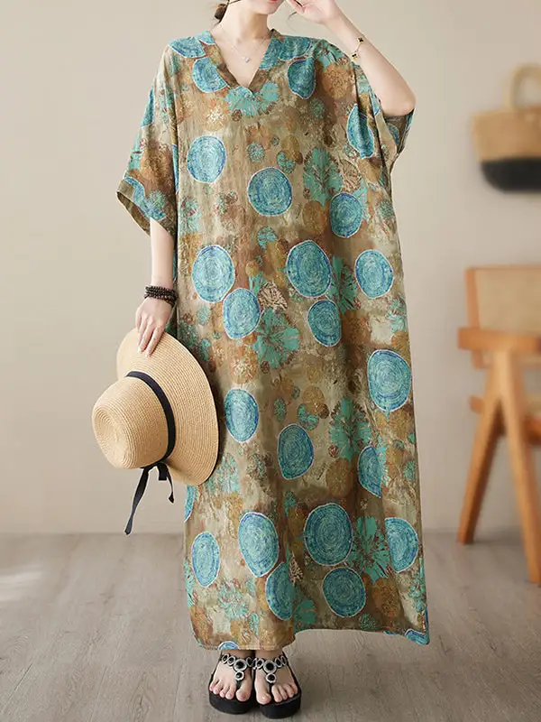Printed Sleeve Neck Maxi Dress
