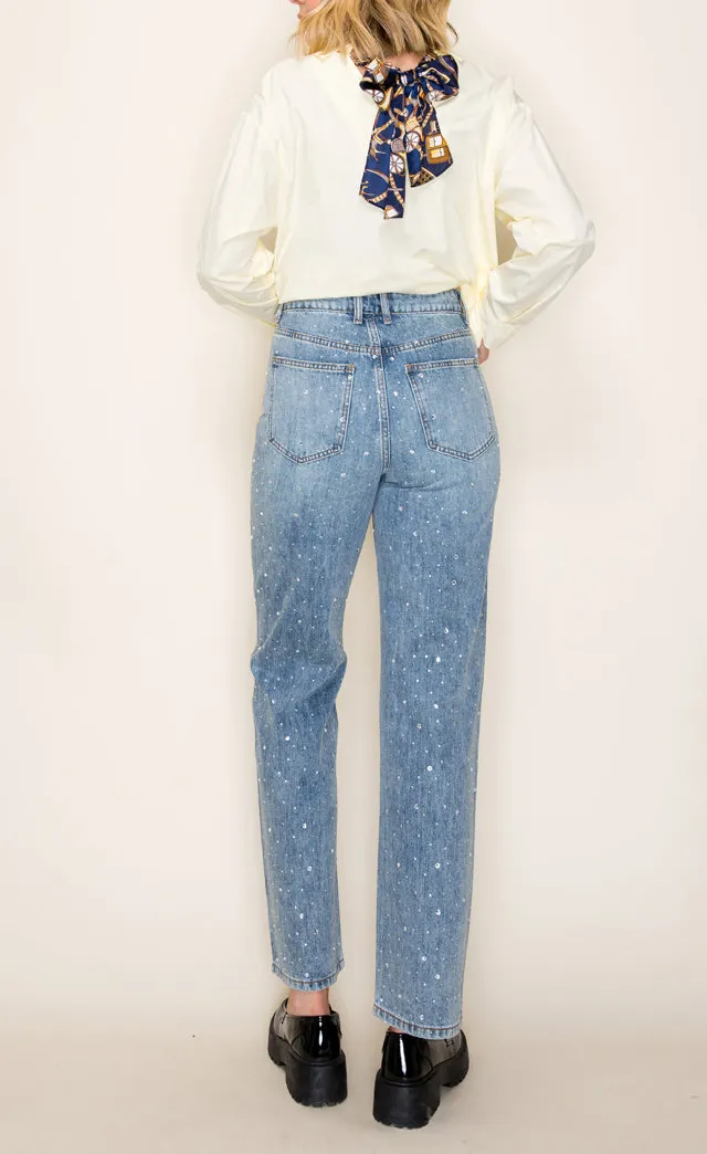 High Rise Embellished Straight Jeans