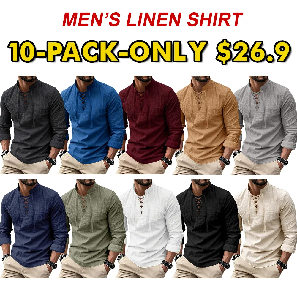 Men's Linen Casual Long Sleeve Polo Shirt, Stylish New Design