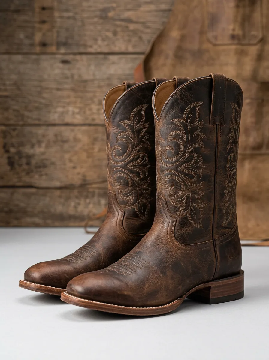 Men's Classic Western Cowboy Floral Embroidery Floral Embroidered Cowboy Boots