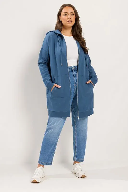 Dark Blue Longline Zip Through Hoodie