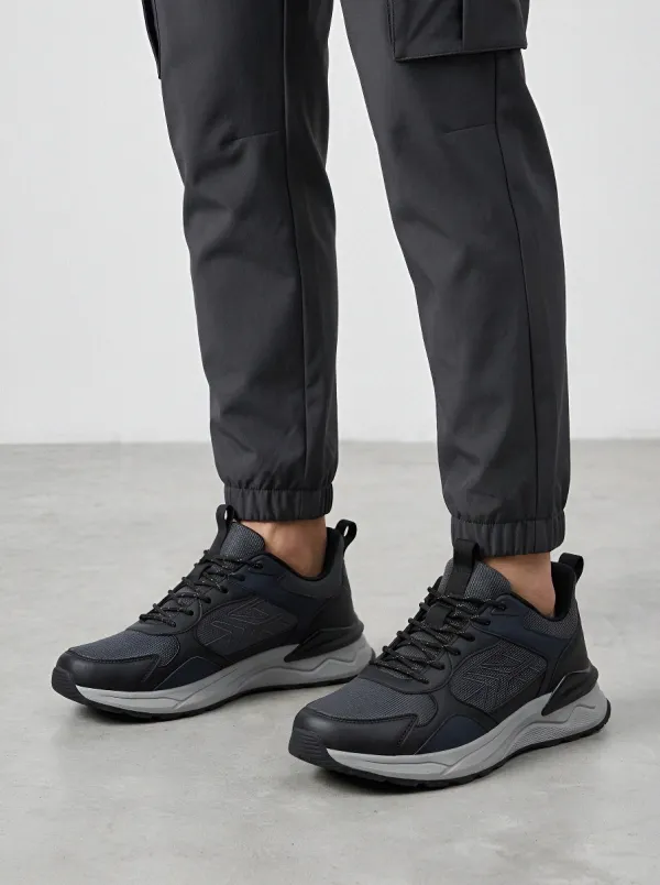Men's Black Minimalist Geometric Pattern Athletic Sneakers