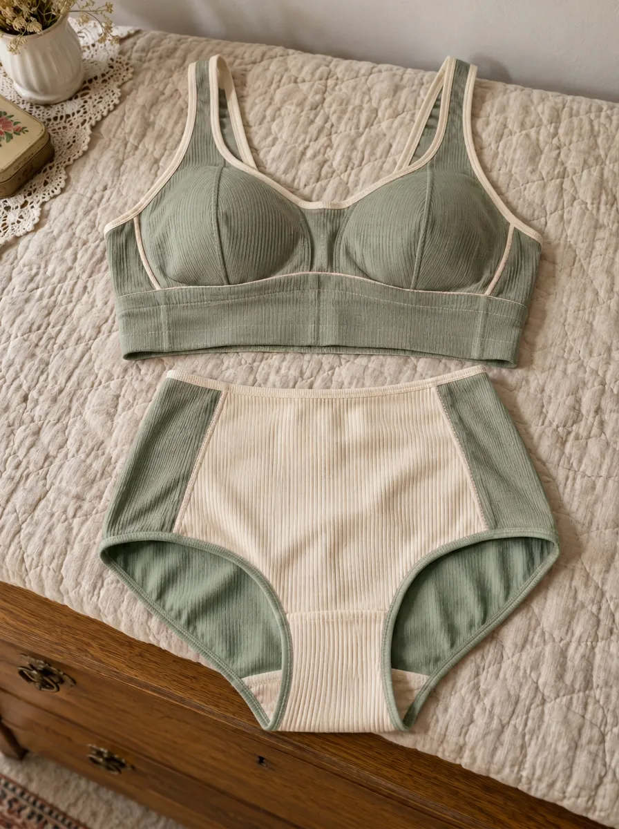 Women's Ribbed High Waisted And High Rise Lingerie Set