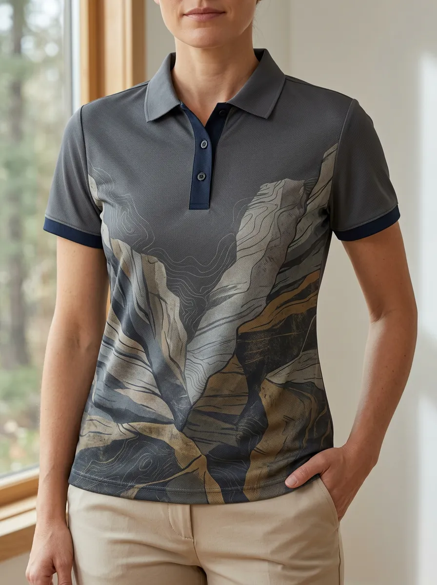 Women's Nature Lover Abstract Leaf Printed Polo Shirt