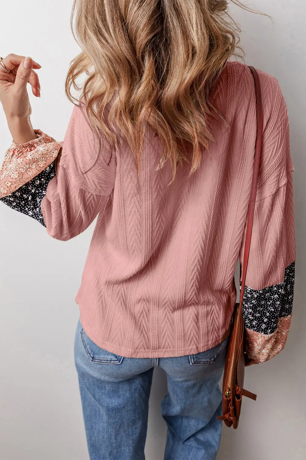 Women's Floral Print Patchwork Textured Top