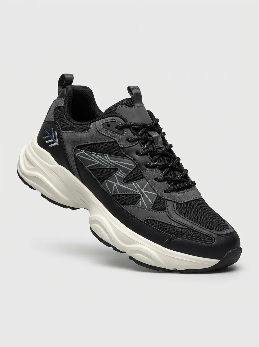 Men's Black Geometric Pattern Athletic Sneakers