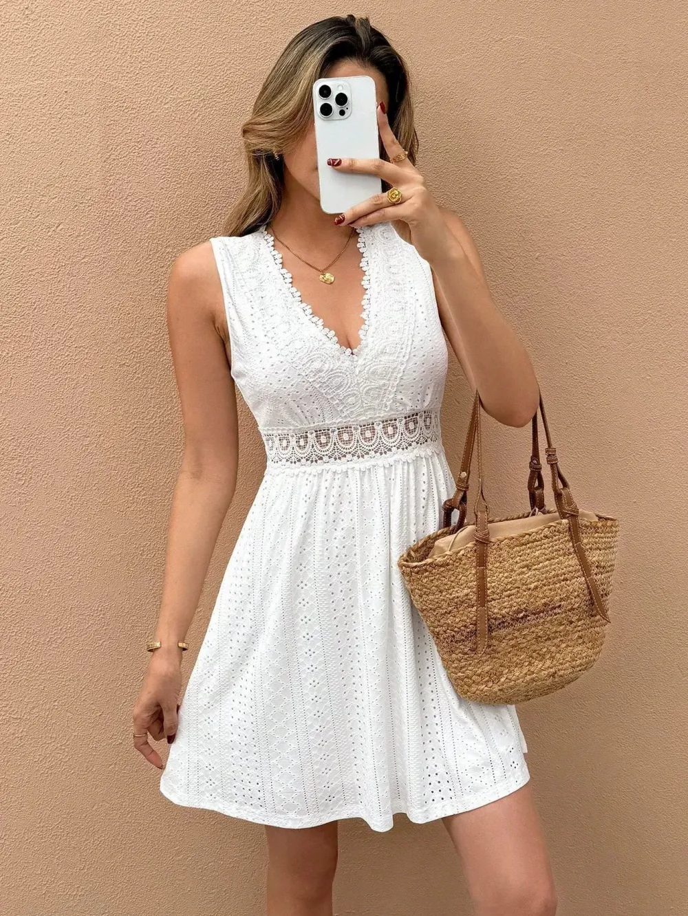 Lace Patchwork Jacquard Mini Dress