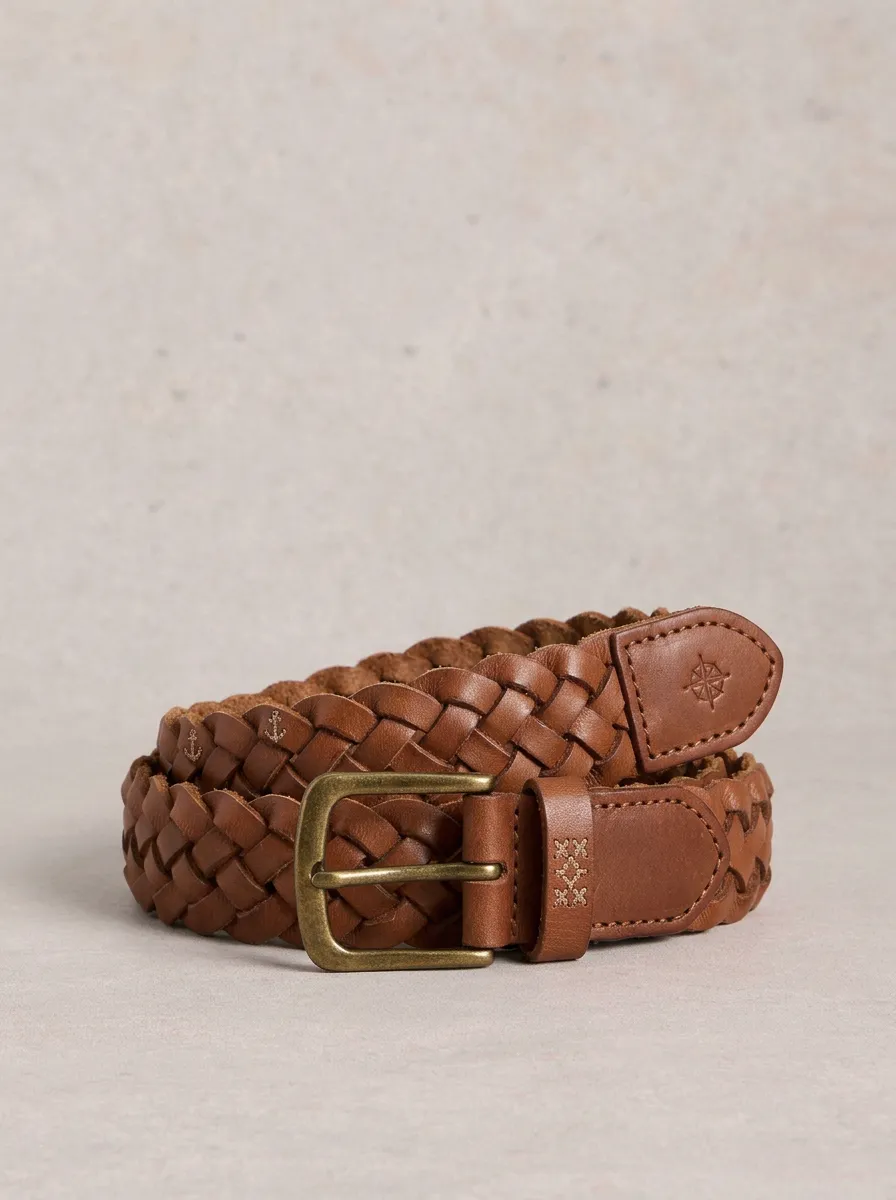 Men's Nautical Anchor Compass Embossed Braided Belt