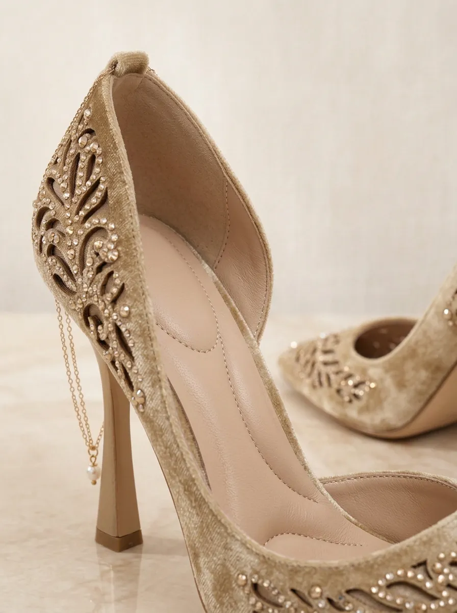 Rhinestone Pearl Ankle-Strap Bridal Women's Formal High Heels
