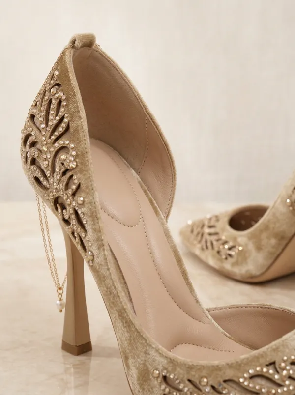 Rhinestone Pearl Ankle-Strap Bridal Women's Formal High Heels