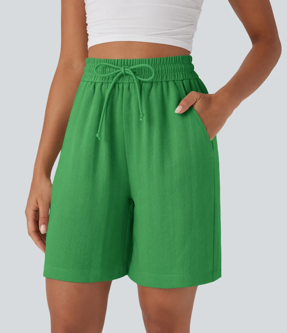 2026🔥High Waisted Drawstring Casual Linen-Feel Shorts with Pockets