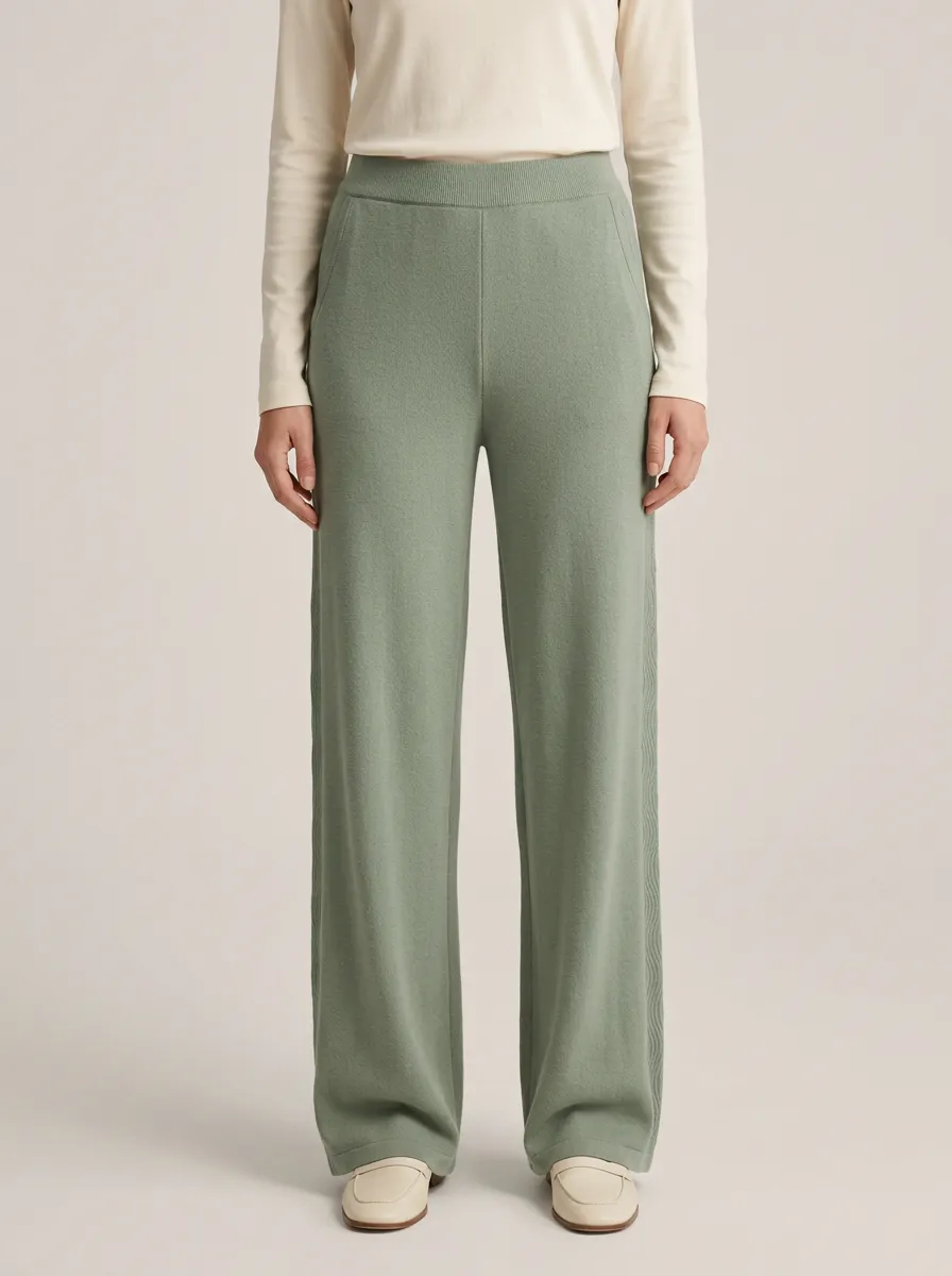 Knitted High Rise Wide Leg Pants