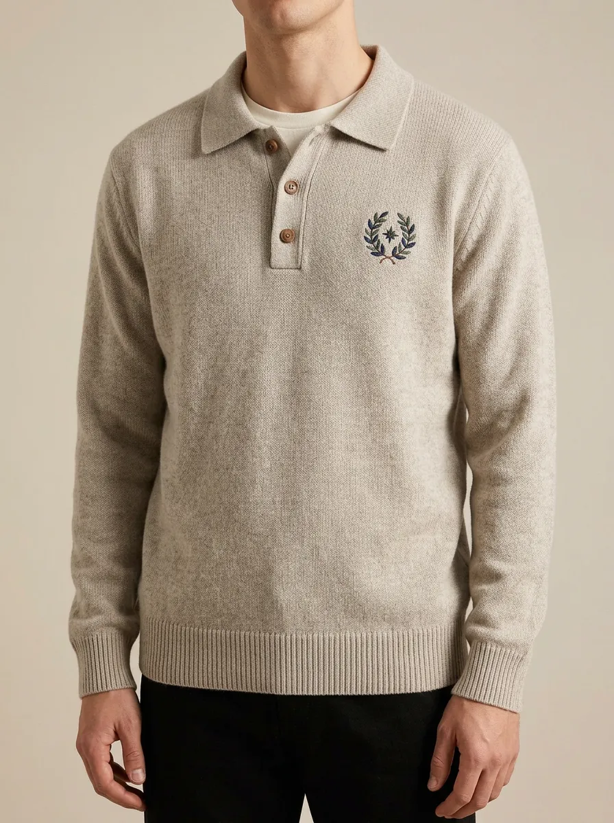 Men's Vintage Laurel Star Embroidered Polo Knit Sweater