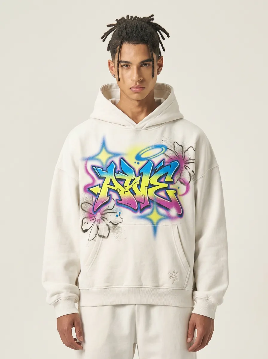 Unisex Streetwear Graffiti Star Flower Graphic Hoodie