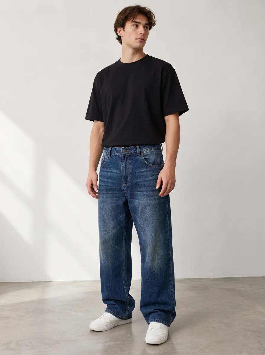 Men's Casual Workwear Wide Leg Jeans