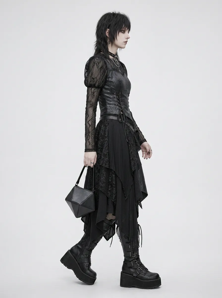 Women's Gothic Punk Lace Corset Patchwork Printed Top