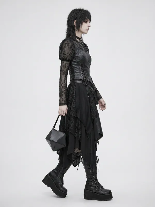 Women's Gothic Punk Lace Corset Patchwork Printed Top