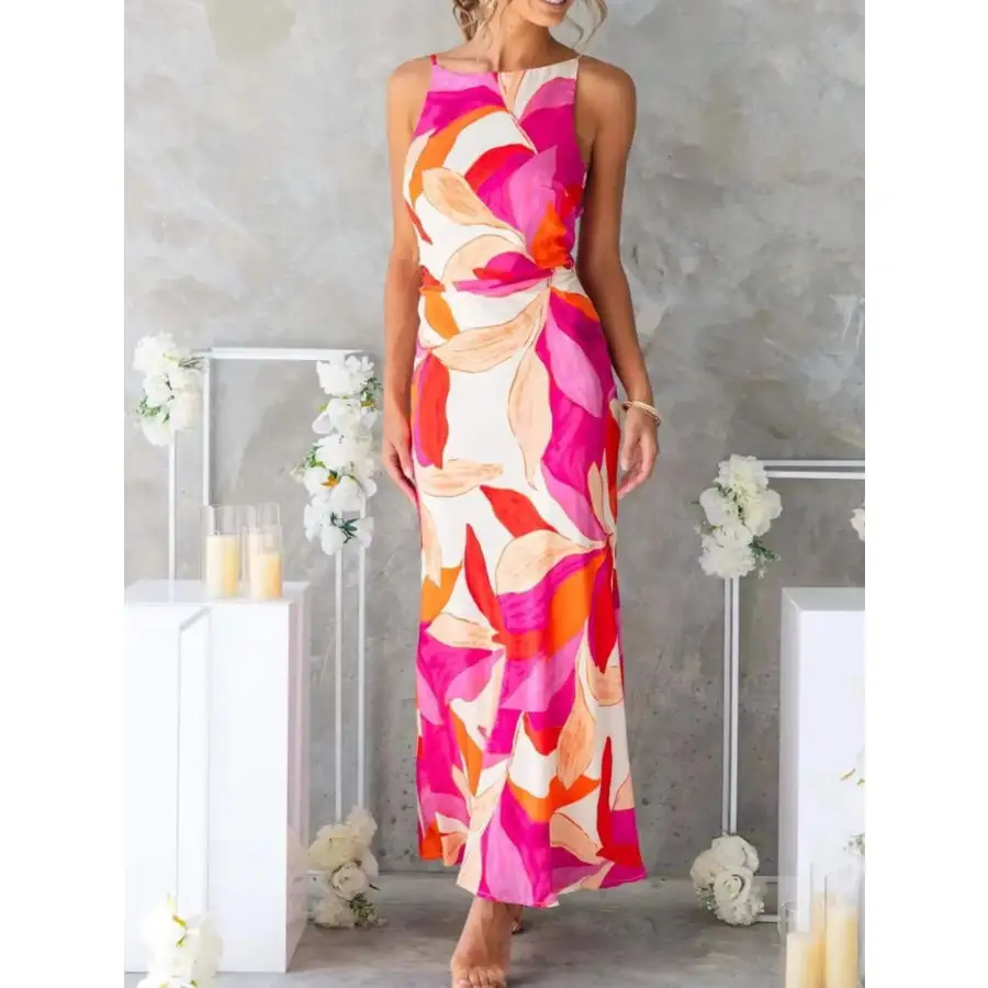 Printed Backless Sleeveless Maxi Dress