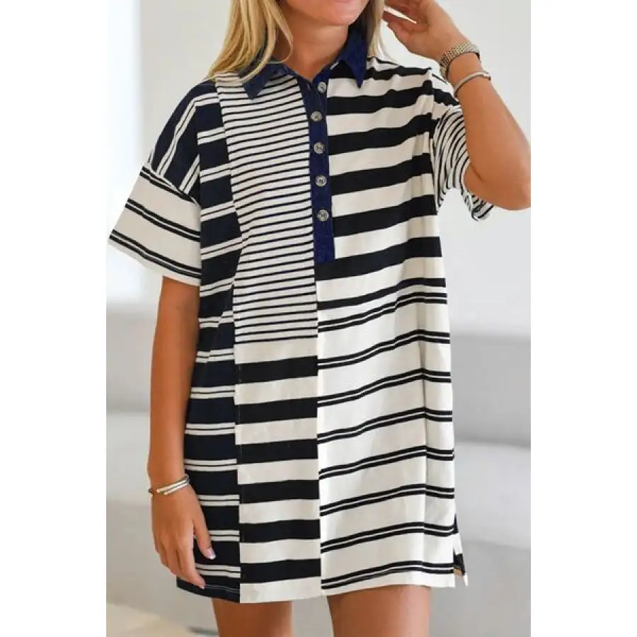 Button Detail Short Sleeve Mini Dress