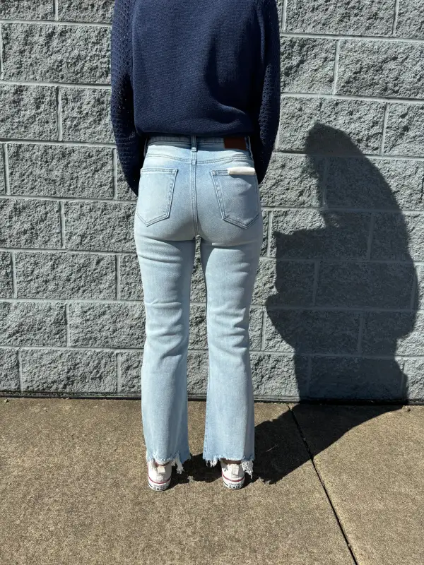 Sequin Flared Cropped Distressed Jeans