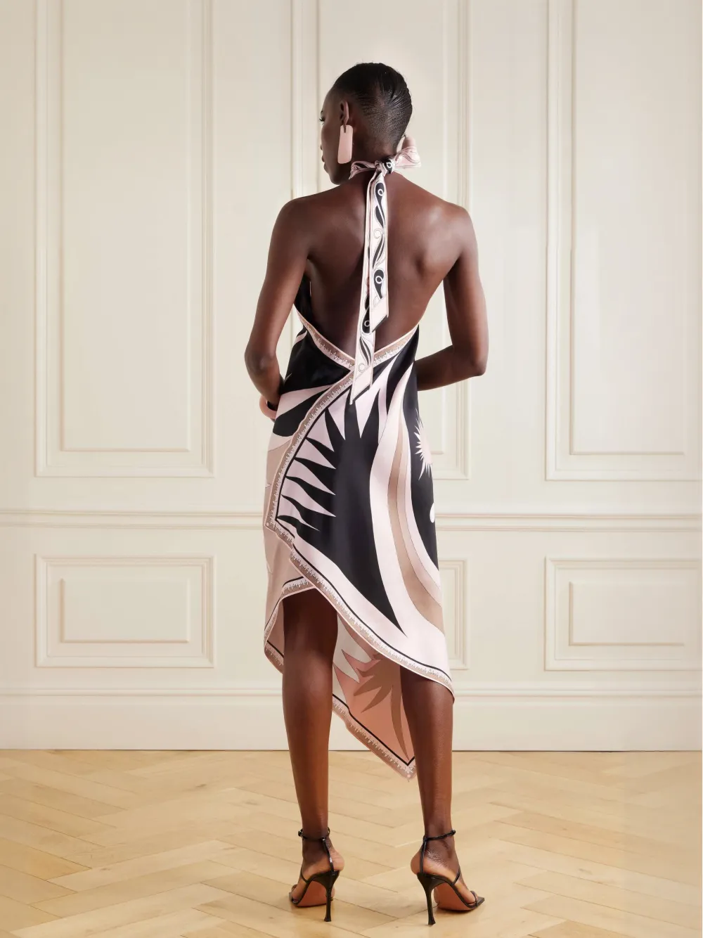 Open Back Abstract Print Midi Dress