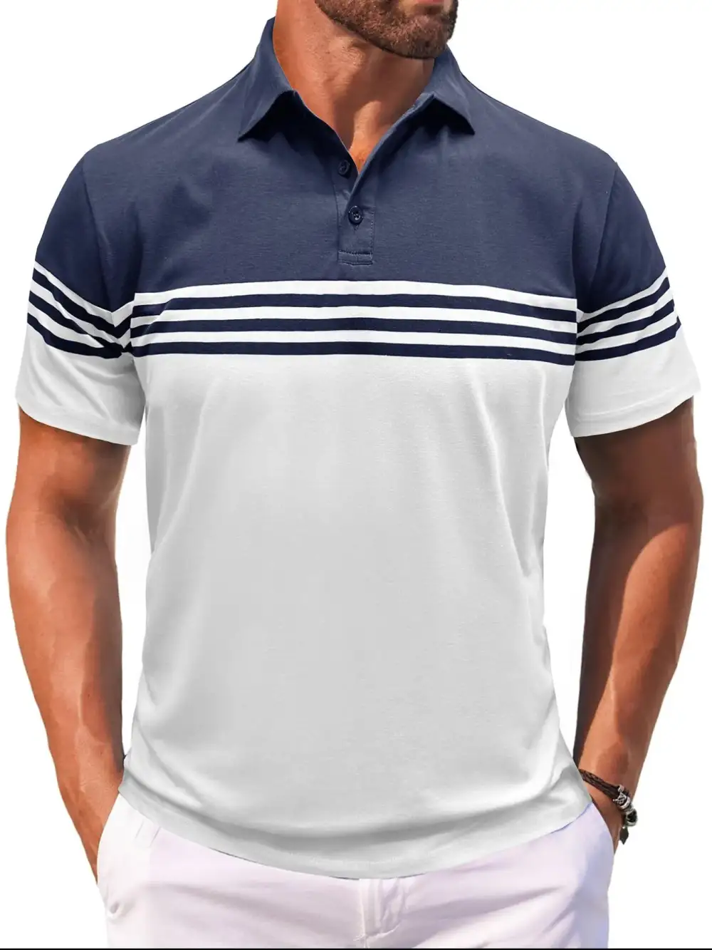 Striped Contrast Detail Collared Polo Shirt