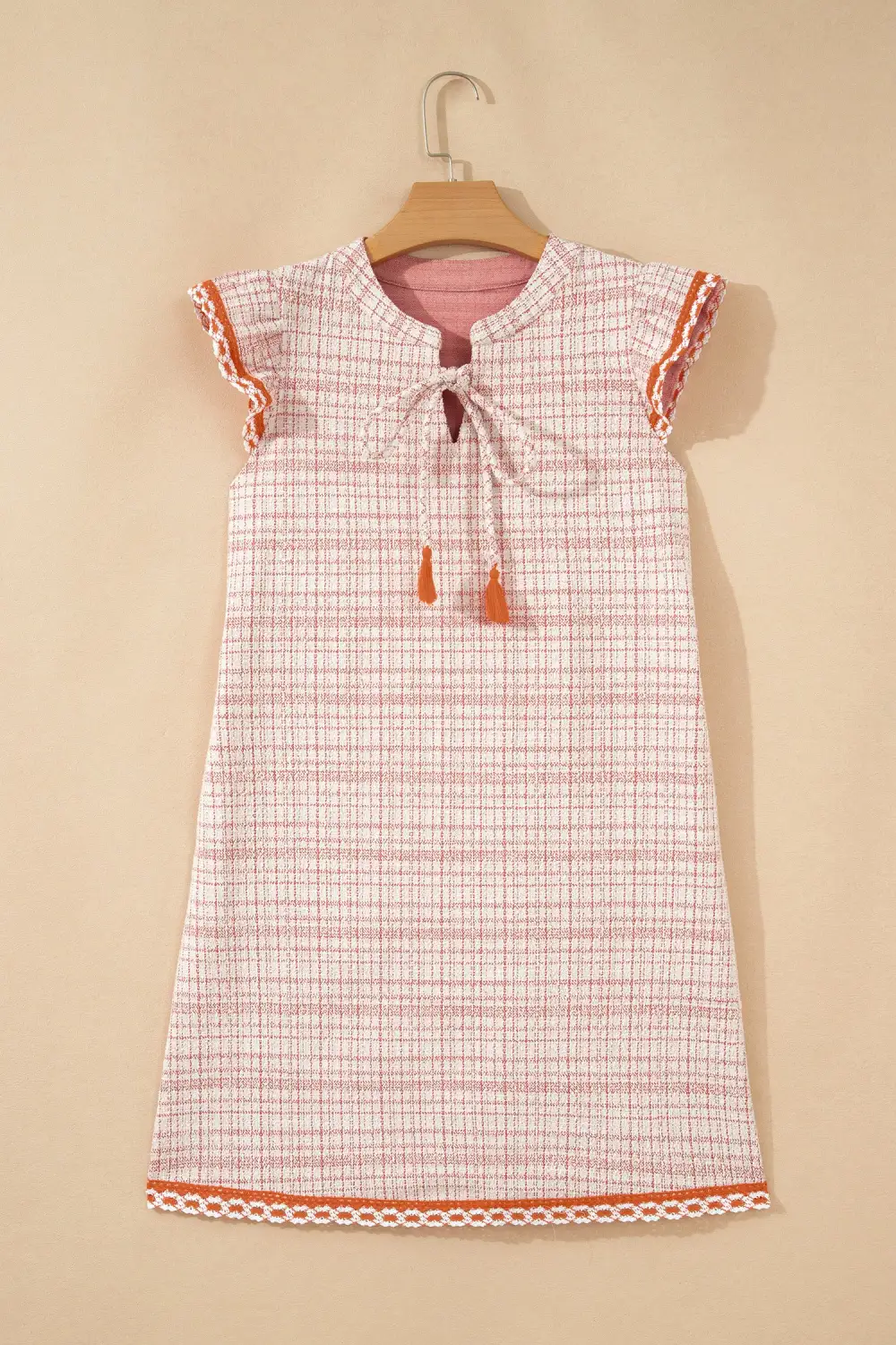 Women's Textured Short Sleeve Shift Contrast Trim Mini Dress