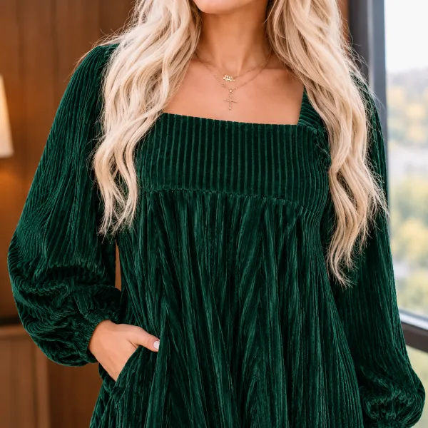 Ribbed Square Neck Casual Dress