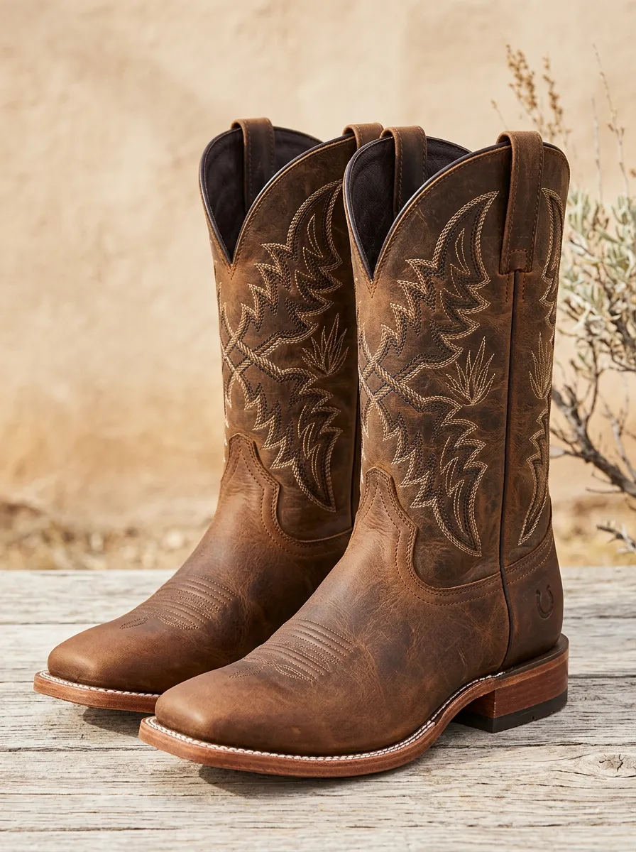 Unisex Classic Western Embroidered Leather-Look Motif Western Cowboy Boots
