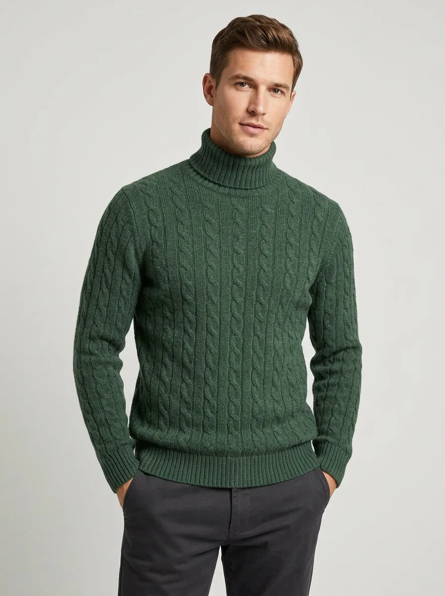 Men's Polished Heritage Cable Knit Turtleneck Sweater