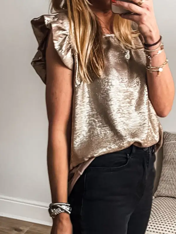 Refined Round-Neck Ruffled Tank Top
