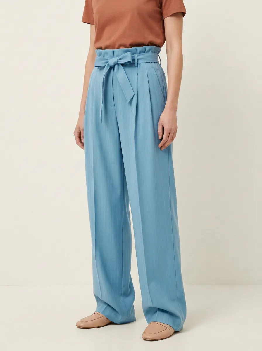 Pinstripe Belted Wide Leg Pants