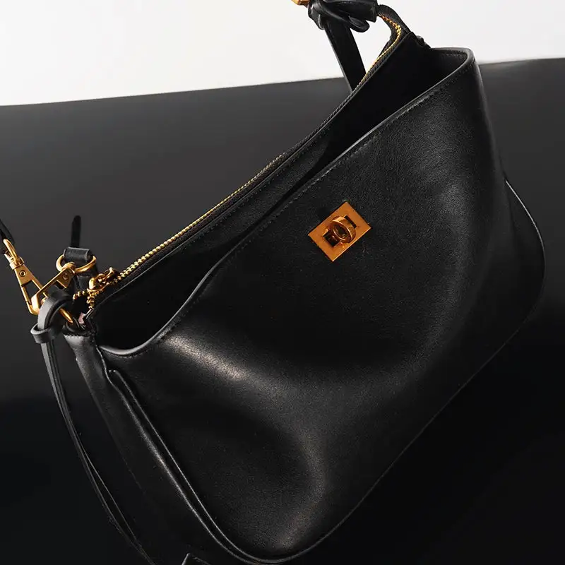 Classic Black Leather Shoulder Bag