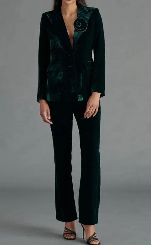 Deep Green Velvet Flared Trouser Blazer
