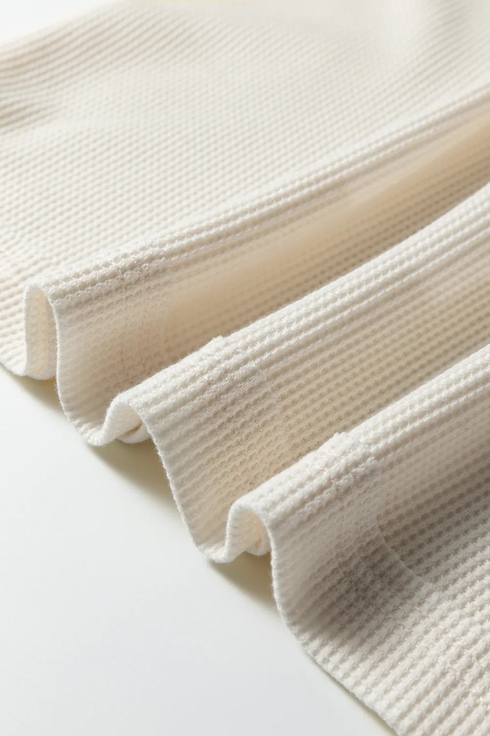 Beige Waffle Knit Asymmetric Neck Top