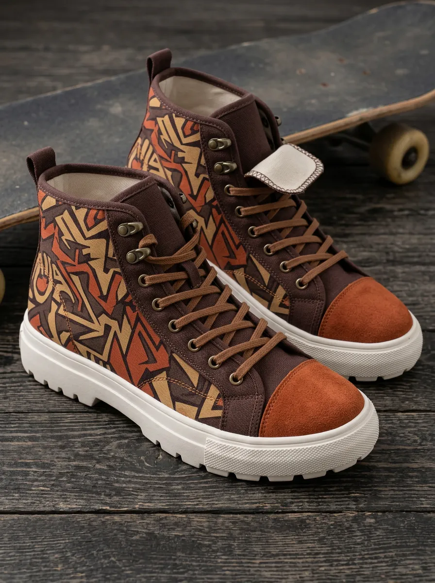 Men's Streetwear Graffiti Pattern Printed Canvas Shoes