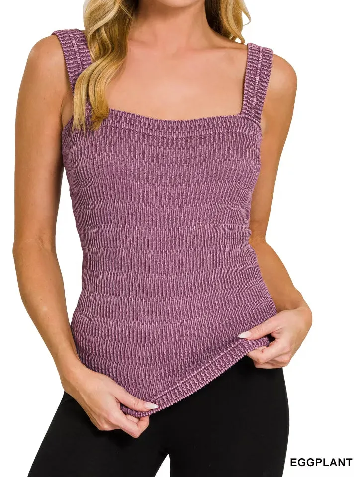 Seamless Wrinkle Stone Washed Tank Top With Ribbed Texture