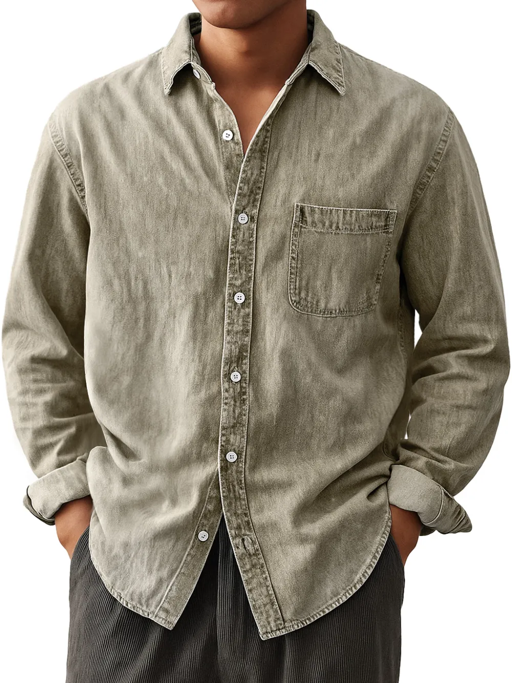 Garment Washed Camp Collar Pocket Shirt