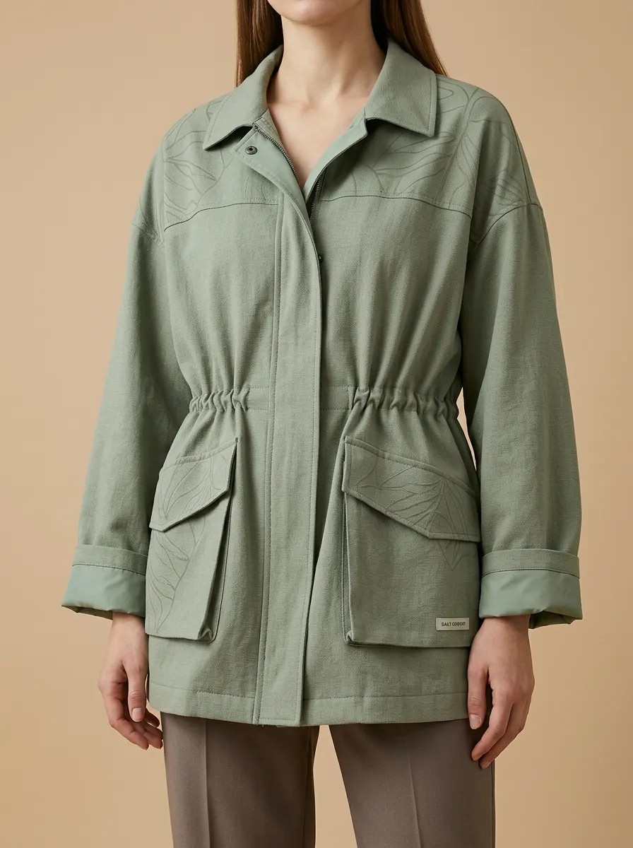 Botanical Leaf Printed Utility Jacket
