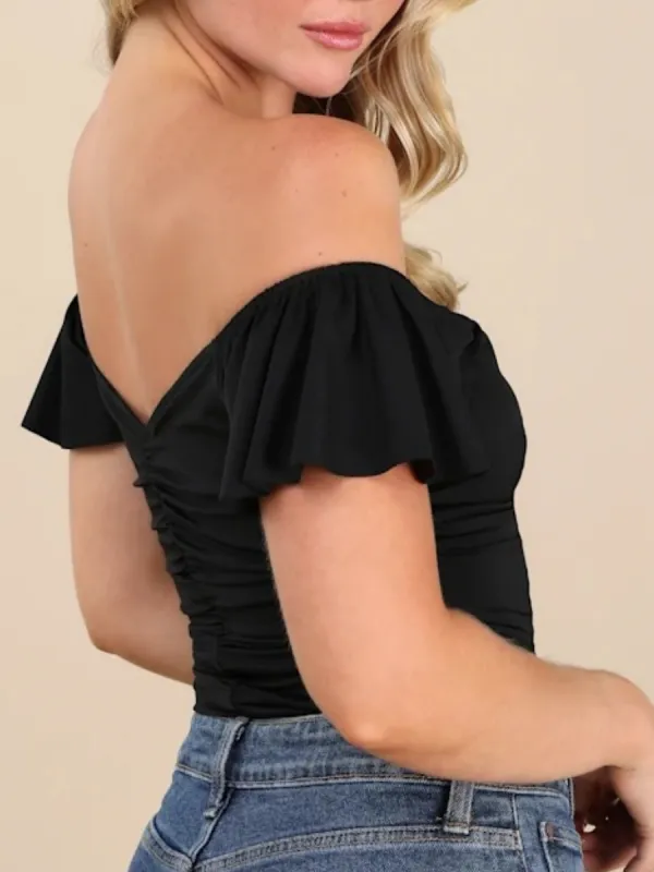 Ruched Off-the-Shoulder Bodysuit