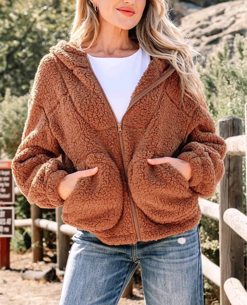Women's Zip Up Hooded Sherpa Jacket
