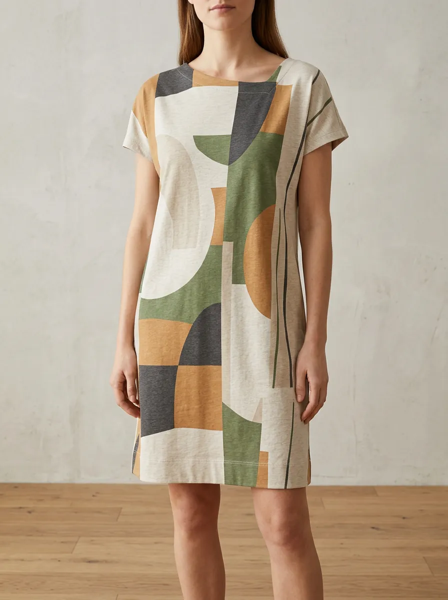 Women's Short Sleeve Geometric Print Shift Dress