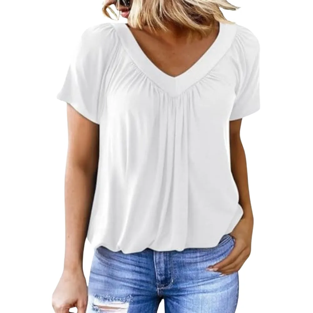  Pleated V Neck Shirt